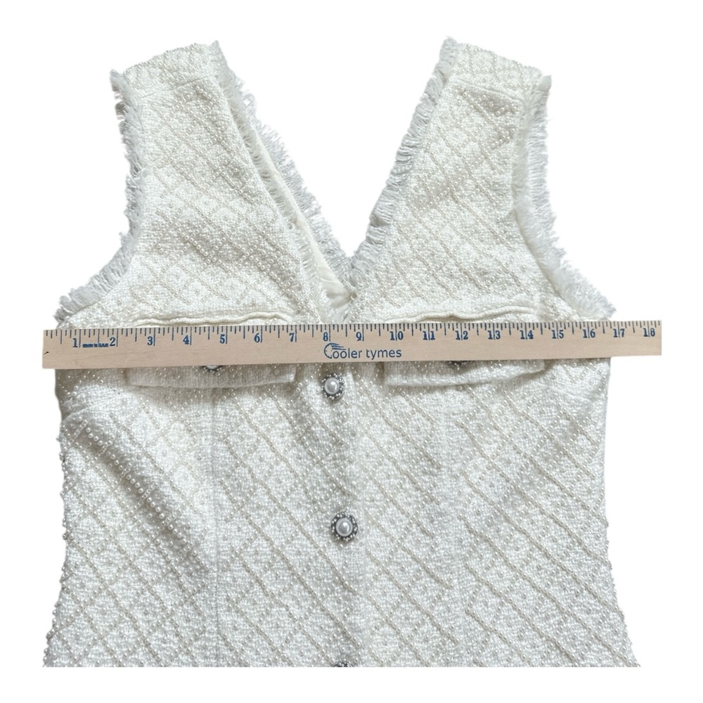 BHLDN Anthropologie Sleeveless Tweed Dress Pearl Embellished Fringed Trim NWOT - Picture 9 of 11